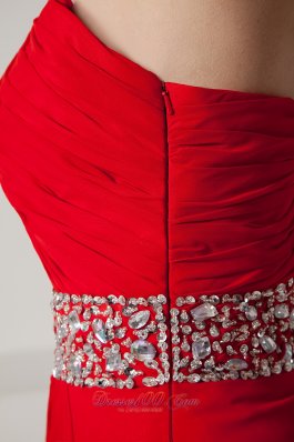 Red Empire Beading One Shoulder Chiffon Prom Dress