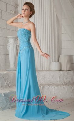 Aqua Blue Brush Train Chiffon Beading New Arrival