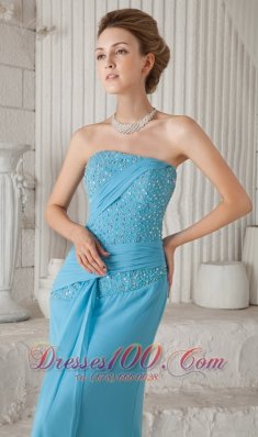 Aqua Blue Brush Train Chiffon Beading New Arrival