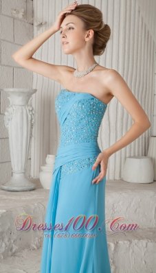 Aqua Blue Brush Train Chiffon Beading New Arrival