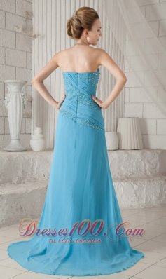 Aqua Blue Brush Train Chiffon Beading New Arrival