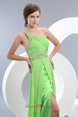 One Shoulder Lime Green Beading Chiffon Evening Dress