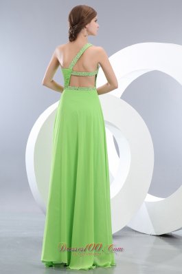 One Shoulder Lime Green Beading Chiffon Evening Dress