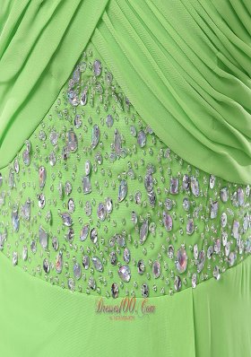 One Shoulder Lime Green Beading Chiffon Evening Dress