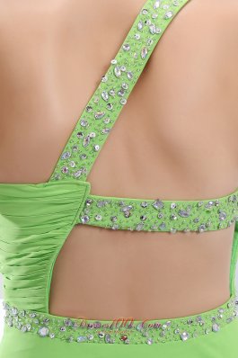 One Shoulder Lime Green Beading Chiffon Evening Dress