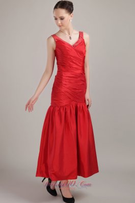 2013 New Style Red Ruch Tea-length Prom Dress