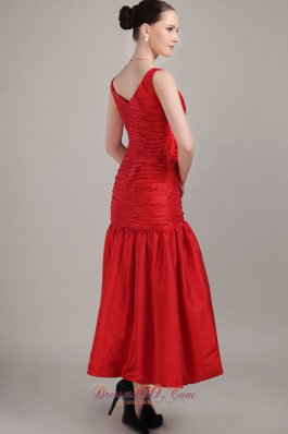 2013 New Style Red Ruch Tea-length Prom Dress