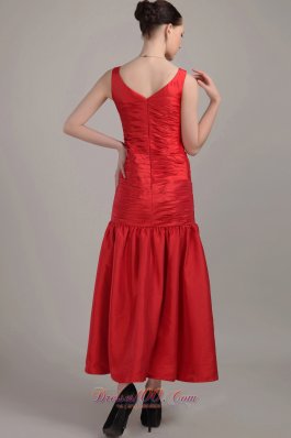 2013 New Style Red Ruch Tea-length Prom Dress