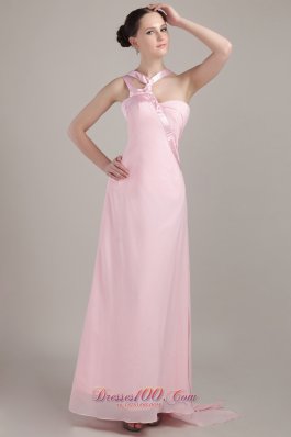 Baby Pink Asymmetrical Ankle-length Chiffon Prom Dress