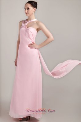 Baby Pink Asymmetrical Ankle-length Chiffon Prom Dress