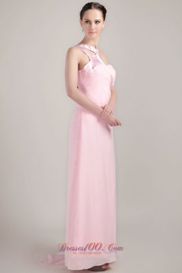 Baby Pink Asymmetrical Ankle-length Chiffon Prom Dress