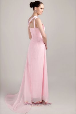 Baby Pink Asymmetrical Ankle-length Chiffon Prom Dress