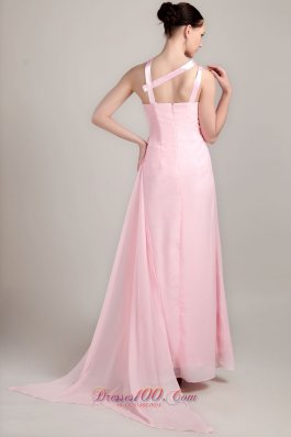 Baby Pink Asymmetrical Ankle-length Chiffon Prom Dress