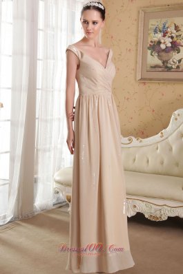 V-neck Side Slit Chiffon Prom Evening Dress Champagne 2013