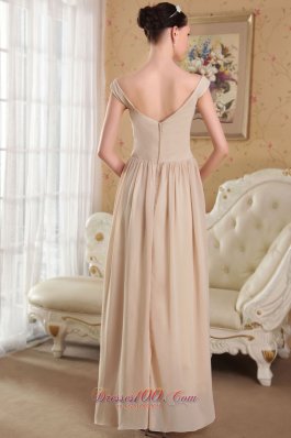 V-neck Side Slit Chiffon Prom Evening Dress Champagne 2013