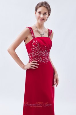 Beading Straps Coral Red Chiffon Prom Dress