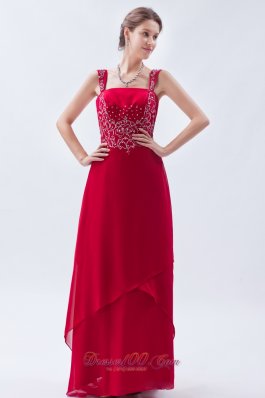 Beading Straps Coral Red Chiffon Prom Dress