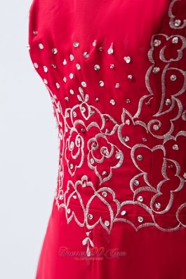 Beading Straps Coral Red Chiffon Prom Dress