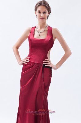 Square Neck Satin Wine Red Prom Dress