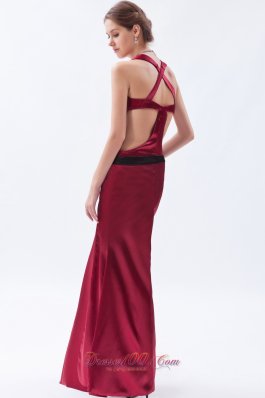 Square Neck Satin Wine Red Prom Dress