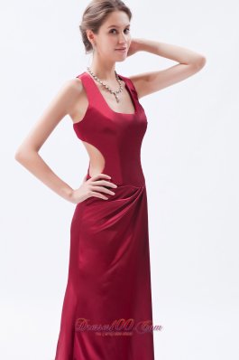 Square Neck Satin Wine Red Prom Dress