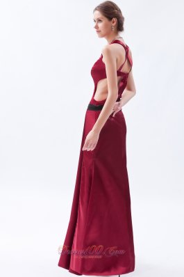 Square Neck Satin Wine Red Prom Dress