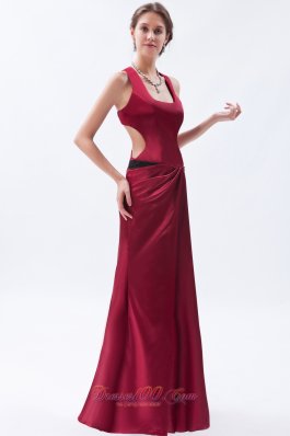 Square Neck Satin Wine Red Prom Dress