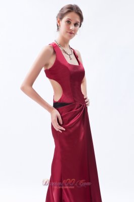 Square Neck Satin Wine Red Prom Dress