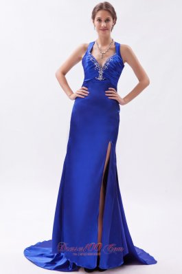 lit Embroidery Beading Brush Train Prom Evening Dress