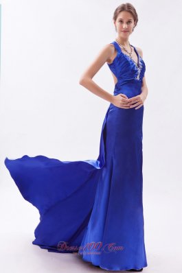 lit Embroidery Beading Brush Train Prom Evening Dress