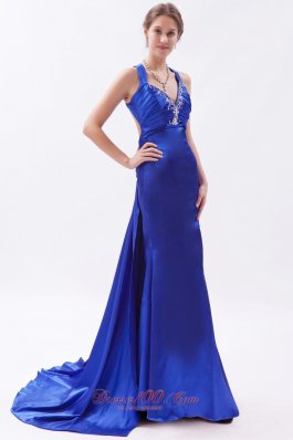 lit Embroidery Beading Brush Train Prom Evening Dress