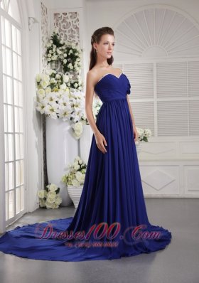 One Shoulder Blue Brush Train Prom / Graduation Dress