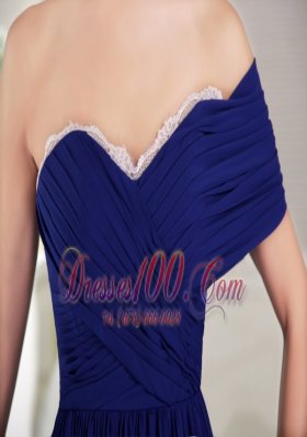 One Shoulder Blue Brush Train Prom / Graduation Dress