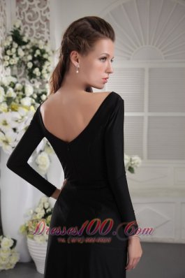 Long Sleeves V neck Black Mother of the Bride Dress