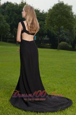 Black Slit One Shoulder Court Train Prom / Celebrity Dress