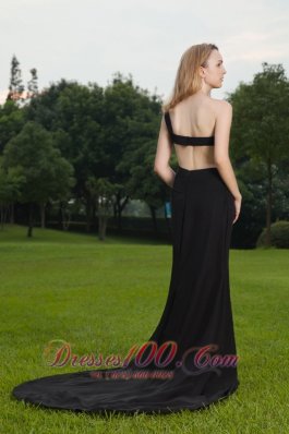 Black Slit One Shoulder Court Train Prom / Celebrity Dress