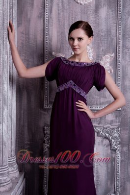 Chiffon Mother Of The Bride Dress Bateau Beading Brush Train