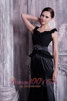 Straps Beading Brush Train Black Evening Dress