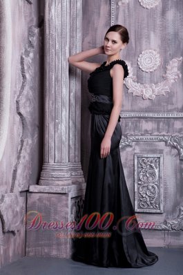 Straps Beading Brush Train Black Evening Dress