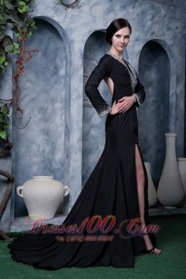 High Slit Mother Of The Bride Dress V-neck Beading