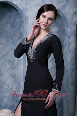 High Slit Mother Of The Bride Dress V-neck Beading