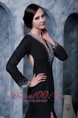 High Slit Mother Of The Bride Dress V-neck Beading