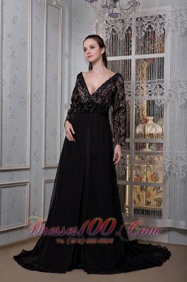Sleeves V-neck Beading Court Train Mother Of The Bride Dress