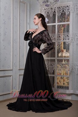 Sleeves V-neck Beading Court Train Mother Of The Bride Dress