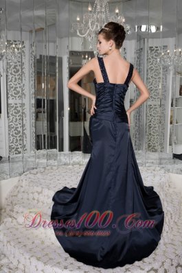 Scoop Beading Brush Train Taffeta Prom / Evening Dress