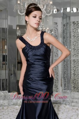 Scoop Beading Brush Train Taffeta Prom / Evening Dress