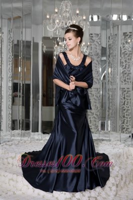 Scoop Beading Brush Train Taffeta Prom / Evening Dress