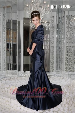 Scoop Beading Brush Train Taffeta Prom / Evening Dress