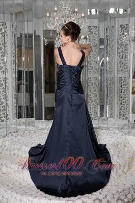 Scoop Beading Brush Train Taffeta Prom / Evening Dress