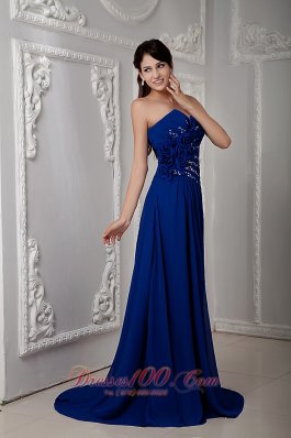 Sweetheart Royal Blue Beading Brush Train Prom Evening Dress